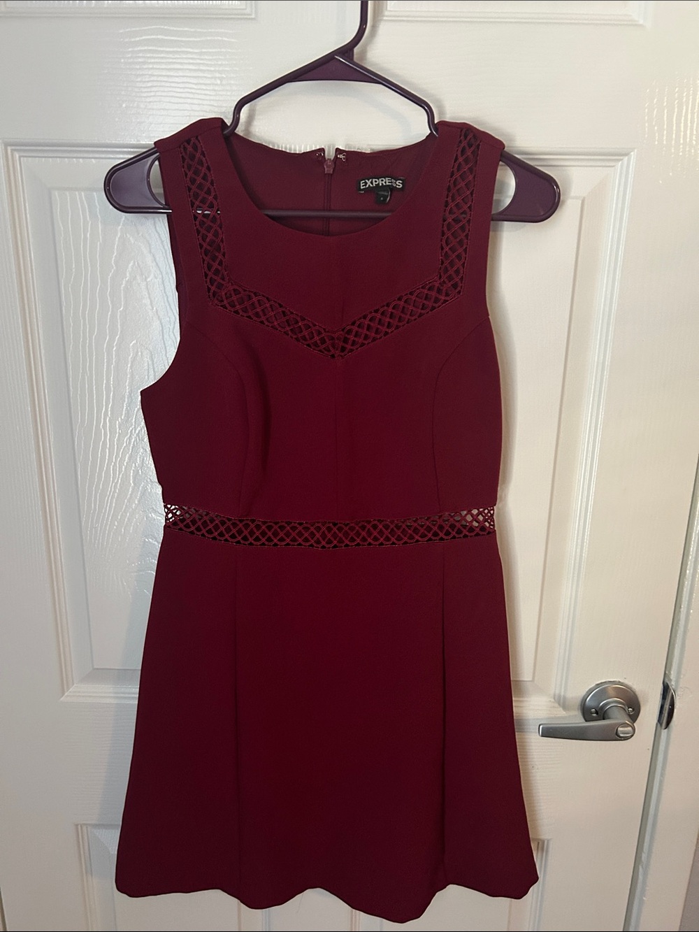 Express Burgundy Sleeveless Mini Dress with Lattice Trim